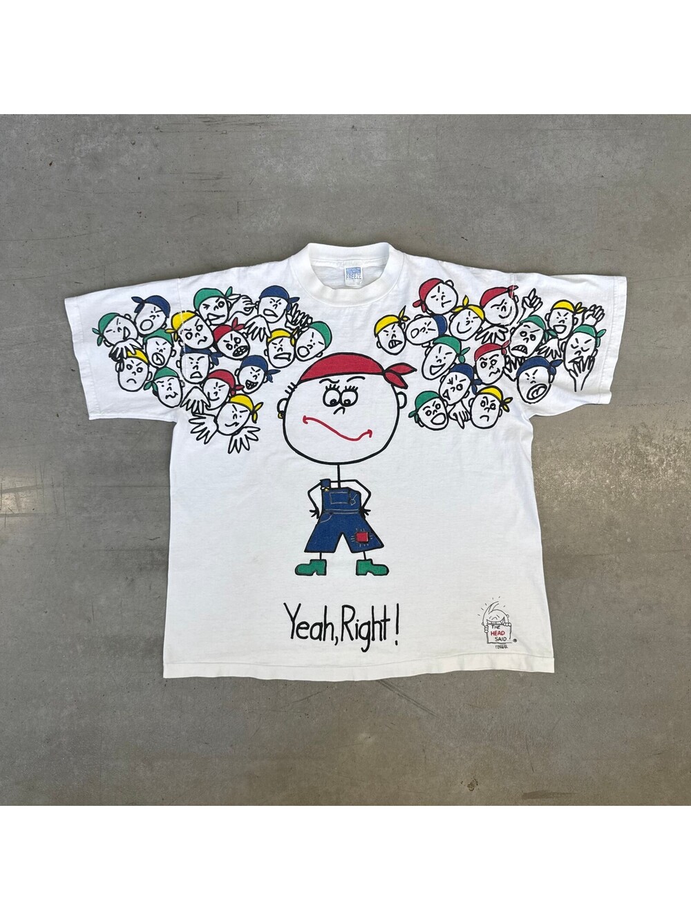 Vintage The Head Said Yeah Right Freeze Big Graphic Flawed T-Shirt White XL